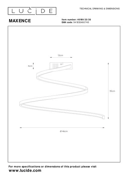 Lucide MAXENCE - Deckenleuchte - Ø 46 cm - LED 3 StepDim - 1x24W 3000K - Schwarz - technisch